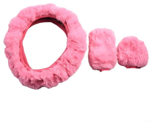 Kuscheln Sie Ihre Hände mit diesem Plüsch-Auto-Lenkradbezug-Set aus 3 Teilen (für Pink)