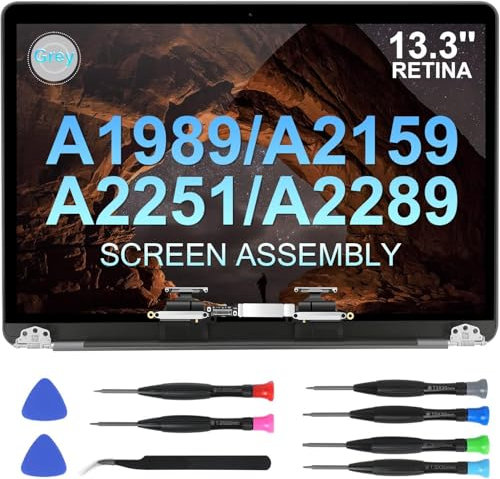 JQYDZH Pantalla de Repuesto para Mac Book Pro A1989 A2159 A2289 2018 2019 2020 (Modelo: EMC 3214 3358 3301 3456 3348) 2560 x 1600 A Full LED LCD Montaje de Pantalla. (para A1989 Gris)