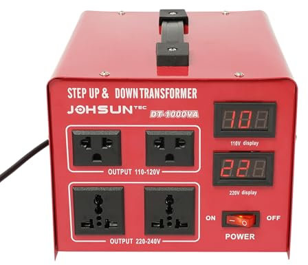 Transformateur de tension 1000 W 220 V vers 110 V Step Up & Step Down Convertisseur de courant pour la plupart des appareils ménagers 23 x 19,5 x 16,5 cm