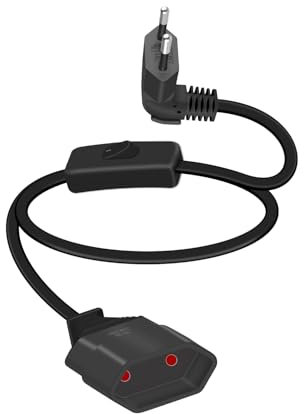 GELRHONR Cavo di prolunga corto con interruttore, spina a 90 gradi, nero, 2,5 A/250 V, per elettrodomestici, lampade, TV, PC, catena luminosa, spina europea