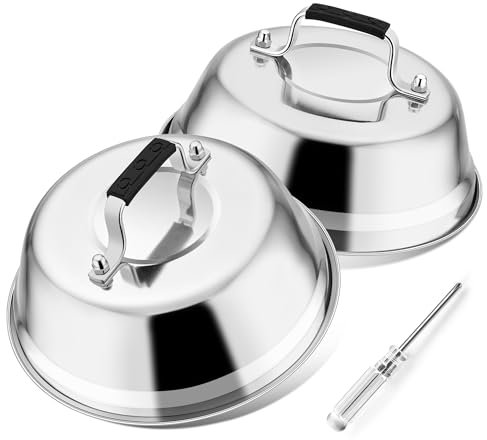 Burgerglocke, Onader Edelstahl Burger Glocke Burgercover 2er set, Schmelzglocke mit Hitzebeständig Silikongriff, Burgerhauben für Grill Teppanyaki Küche, Außen & Innen, Spülmaschinenfest -16,7 x 5,8cm