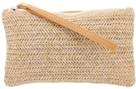 SOIMISS Handmade Straw Clutch Purse Women Summer Beach Handbag Zip Closure Envelope Pouch Travel Vacation Evening Party Dating Daily Boho Coastal Aesthetic Resort Wear Fashion Accents for 8.25 Inches