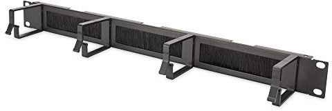 Koscom Connect Kabel-Rangierpanel für Netzwerkschrank I 1 HE Kabelführung | für Serverschrank I Rangierfeld mit 4 Führungsbügel 44 x 60 mm I Server Rack Kabelmanagement (Schwarz, 19 Zoll + Bürste)