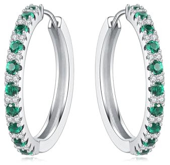 CYMYSS Pendientes de Aro de Plata de Primera Ley para Mujer Pendientes Mujer Plata De Ley 925 Hipoalergénicos Ligeros Aros Plata Regalos para señoras, Madres (más verde)