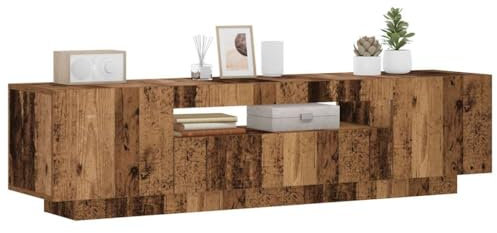 Myheimly TV Schrank mit LED-Leuchten Lowboard Sideboard Fernsehschrank Fernsehtisch TV Möbel Tisch Board HiFi-Schrank Altholz