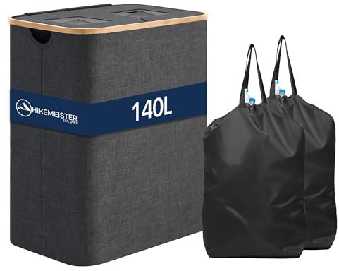 Meisterhome Pfandflaschen Flaschensammler 140L –Sammelbehälter mit Deckel, Flaschentasche mit Loch - Behälter zur Aufbewahrung von Leergut & Altglas – Dunkelgrau