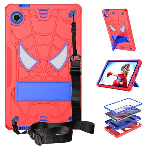 CasurvivePro Custodia per bambini compatibile con Samsung Galaxy Tab A9 2023 da 8,7 pollici, custodia leggera antiurto per bambini con tracolla integrata e supporto, grande rosso + blu