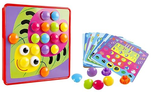 BESPORTBLE Pädagogisches Pilz-Nagel-Puzzle für Vorschüler, mit bunten Knöpfen und Musterkarten, Montessori, Feinmotorik für Entwicklung, zufällige Farbe