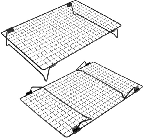 QWORK Stackable Cooling Racks for Baking and Cooking, 2 Pack 13.4x9.4 Inch Nonstick Carbon Steel Wire Rack, Foldable Cooling Rack