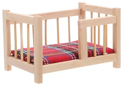 VICASKY Miniatur Puppenhaus Kinderbett mit Bettwäsche Selbstgemacht Puppenhausmöbel Zubehör Kleiner Puppenhaus Babybett für Puppenhausdekoration und Rollenspiele