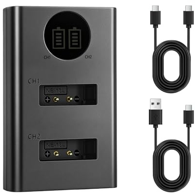 NB-13L Battery Charger for Canon Camera - G7X SX740 HS SX730 HS SX720 HS | Fast Dual Slot USB C/Micro Port Compatible with Car/Power Bank/Laptop Charging