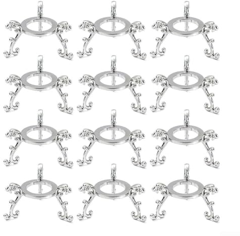 12 Stück Vintage-Ständer, silberfarben, Metall, für 40–80 mm Kugeln, dreieckige Basishalter, für Kugeln, Eier, Briefbeschwerer für Zuhause, Büro, Hochzeit, Party, Veranstaltungen (Silber)