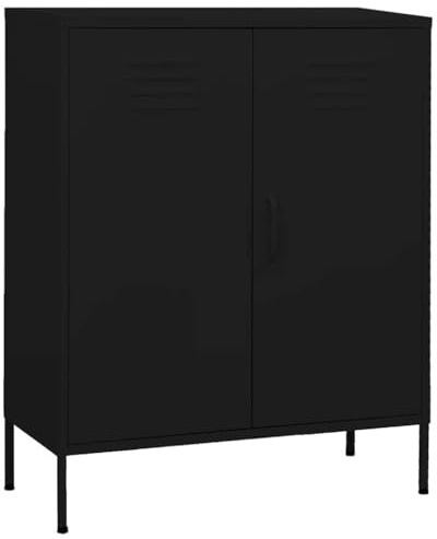 hliofuir Stahl-Aufbewahrungsschrank Schwarz 80x35x101,5 cm mit 2 Türen & höhenverstellbaren Böden, robuster Werkzeugschrank für Balkon, Keller und Garten