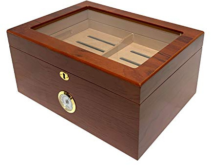 Quality Importers Milano Glasstop Cigar Humidor, Rosewood, Spanish Cedar Tray with Divider, Holds 75-100 Cigars