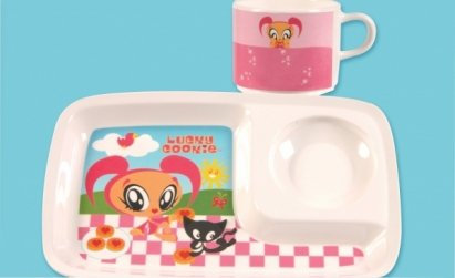 Lucky Cookie Milk and Biscuit Set: Childrens Plate & Mug/Cup (Melamine). Idea for Snack Time!