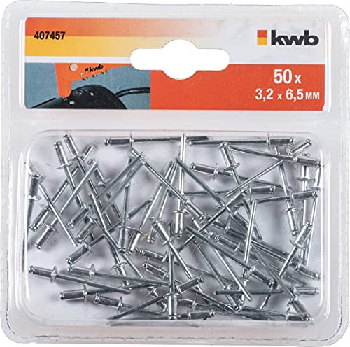 kwb Rivets aveugles/rivets pop Ø 3,2 mm, longueur 6,5 mm, en aluminium, avec tige galvanisée, pour pinces à riveter aveugles courantes