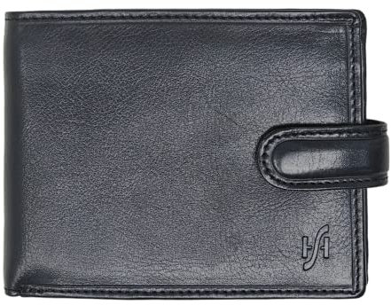 STARHIDE Genuine Leather RFID Blocking Wallet for Men – Slim Bifold with Coin Pocket, Clear ID Window, 8 Card Slots – Elegant Gift Boxed Accessory (Black & Brown)
