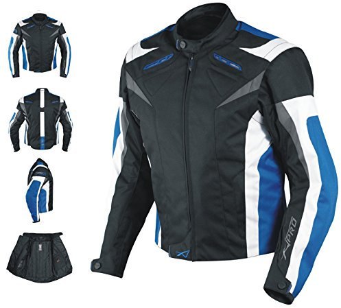 Giacca Tessuto Moto Protezioni CE Manica Staccabile Gilet Termico Blu M