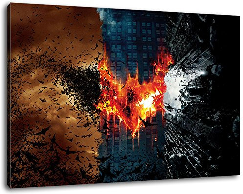 Batman Format 80x60 cm Bild auf Leinwand, XXL riesige Bilder fertig gerahmt mit Keilrahmen, Kunstdruck auf Wandbild mit Rahmen