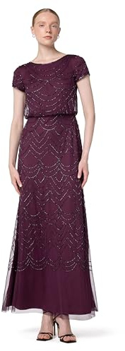 Adrianna Papell Women's Short Sleeve Blouson Beaded Gown, Cassis, 6