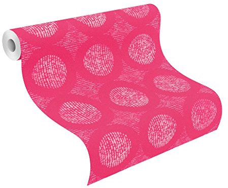 rasch Tapete 862225 aus der Kollektion b.b home passion VI – Vliestapete in Pink mit weißen, gedruckten Kreisen – 10,05m x 53cm (L x B)
