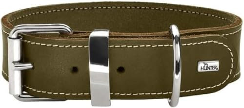 HUNTER AALBORG SPECIAL Hundehalsband, Leder, strapazierfähig, komfortabel, 40 (S), oliv