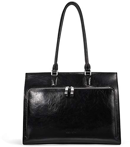 BOSTANTEN Leder Aktentaschen Damen 15.6 Zoll Laptoptaschen Frauen Businesstasche Schultertasche mit Top Handle Schwarz