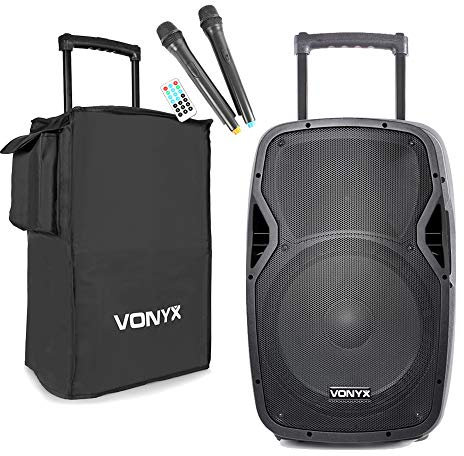 Vonyx AP1500PA Portable PA Speaker System 800W with Bluetooth, Wireless Microphones, Rechargeable Battery and Protective Cover - 15 Inch