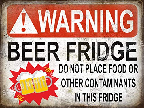 Warning Beer Fridge- Funny - Retro - Vintage – Style Metal Sign – 3 Sizes To Choose – Home Decor – Lovely Gift (12” x 10” 300 x 200 mm)