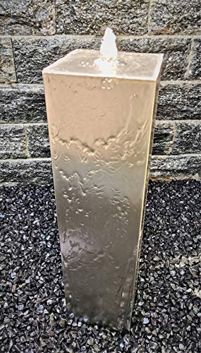 Säulenbrunnen eckig 80/20 cm Edelstahl matt gebürstet Säule Wasserspiel Springbrunnen