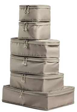 ANTLER - Compression Packing Cubes, Set of 6 Essential Packing Cubes for Suitcases and Backpacks - Holiday, Travel & Accessories Organiser, Easy Clothes and Shoe Storage - Taupe