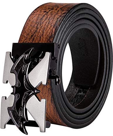 YOHOWA Batman Belt Ratchet Buckle Brown Leather 3D Designer Cowboy Waist Belt Birthday Gift