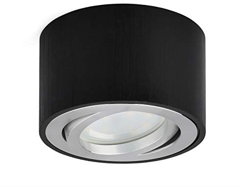 KYOTECH LED Aufbauspot Flach Schwenkbar, Deckenspots Schwarz inkl LED Modul 230V, Ø80x50mm Aufbaustrahler aus Aluminium, Deckenleuchte 3000K Warmweiß 400LM, Spots Aufputz, Rund