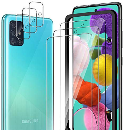 ELYCO Schutzfolie kompatibel mit Samsung Galaxy A51 für Panzerglas, 3 Stück Panzerfolie & 3 Stück Kamera Schutzfolie, 9H Härte Anti-Kratzer Panzer Schutz Glas, Displayschutzfolie & Kameraschutz