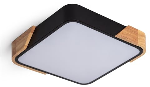 LEDKIA LIGHTING - LED-Deckenleuchte 18W | CCT Wählbar 2700-6500K | Holz-Metall Konstruktion | Einfach zu Installieren | Für Wohnzimmer, Küche, Schlafzimmer, Schwarz, Holz