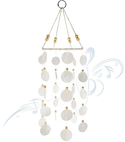 WISMURHI Wind Chimes Muschel Windchime, Windspiele für Draußen, Kreative Traumfänger Hängende Capiz-Muscheln Windglocke für Hausgarten Party Festival Decor, White, 20*20cm (beikebmwfengling)