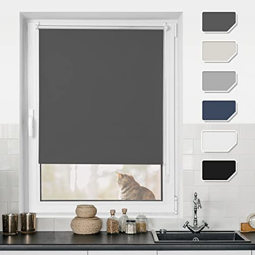 BondFree Verdunkelungsrollo Klemmfix Thermorollo ohne Bohren,120x230cm(BxH) Dunkelgrau, Sonnenschutz& Hitzeschutz Rollos für Fenster und tür