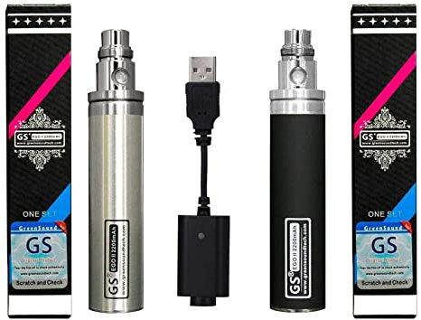 FOXFIVES GS Ego II 2200mah Huge Capacity Battery Edition Double Pack with USB Charger Nicotine Free Empty Device (Black/Stainless Steel)