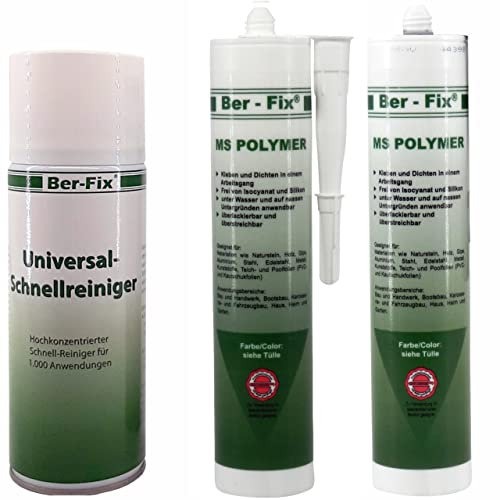 Ber-Fix MS Polymerkleber Weiss 2x Montagekleber extra stark Styroporkleber Steinkleber aussen frostsicher pvc kleber wasserfest klebt und dichtet / 400ml Schnellreiniger