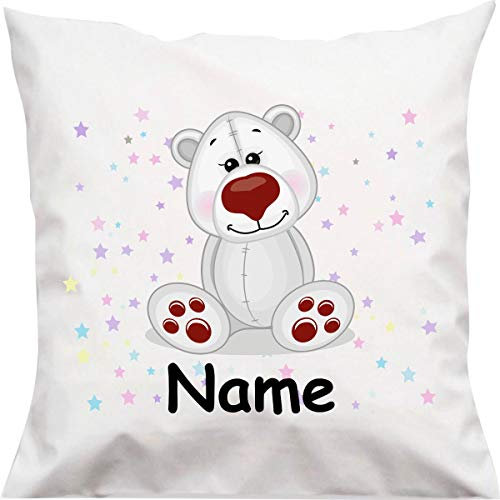 ShirtInStyle Kopfkissen, Eisbär mit Wunschname, Text, Wunschtext, Kinder Kinderzimmer Deko, Dekokissen mit Füllung, Motiv, Logo, Name, Größe 40x40cm