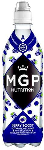 MGP Sugar Free Hydration Drink with Caffeine & Essential Vitamins, Pack of 12, Sports Recovery Electrolytes, Low Carbs, Fat & Gluten Free, Vegan Friendly, Vitamin C, B3, B5, B1, B6, B12, D3, Berry