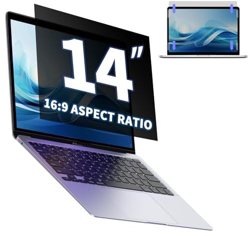 Laptop-Sichtschutzfolie kompatibel mit 14-Zoll-Laptop-Sichtschutzfilter mit abnehmbarem Seitenverhältnis von 16: 9, Anti-Spy/einfache Installation/Blendschutz/blockiert blaues Licht