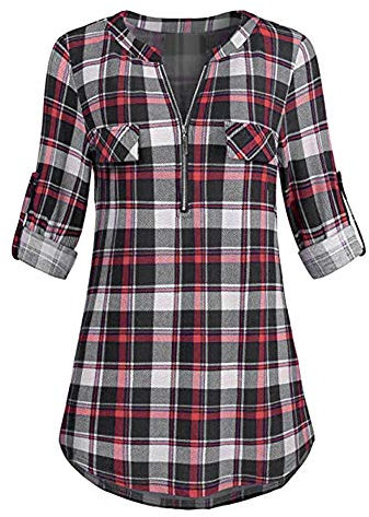 Camicia da donna a quadri, oversize, a maniche lunghe, elegante, a quadretti, elegante, a maniche lunghe, alla moda, estiva, a maniche lunghe, a quadretti, viola., S