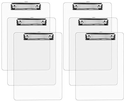 WAIZHIUA 6 Stück A4 Klemmbrett aus Acryl, 31,5 x 22,5 cm Kunststoff Klemmbretter mit einziehbaren Haken Klemmbretter für Studenten Durchsichtig Klemmbrett Anti-Rutsche Rückseite Schreibbrett Pad