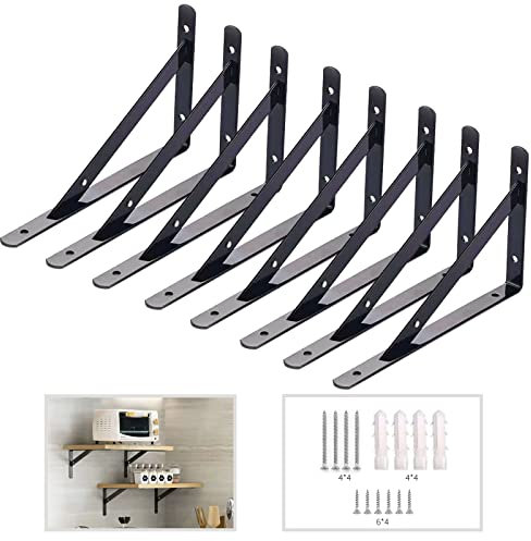 8 Stück Regalwinkel Schwerlast,150mm Regalhalterung Schwarz Metall,Regalträger Wand-Winkel,Stahl Massiv Regalhalter,90 Grad Winkel Regal Mit Schrauben,Dreieckig Winkelträger Für Die Wandmontage