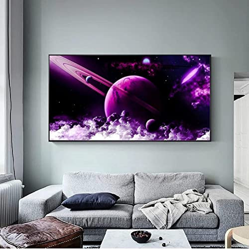 Wandbild, 70 x 140 cm, Rahmenlos, Universum, Wanddekoration, Leinwandbild, Weltraum, Planet, Leinwanddruck, Pop-Art, Kinderzimmer-Dekor