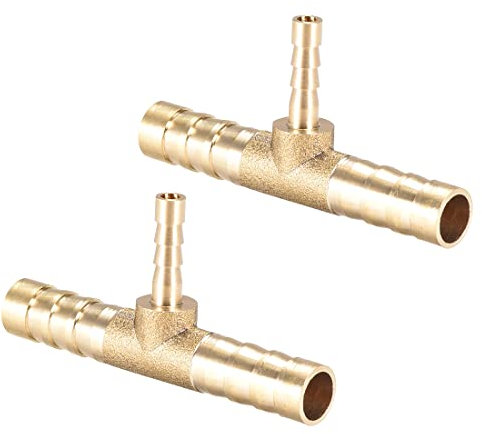 PATIKIL 2 Pezzi Forma T 3 Vie Connettore Tubatura Adattatore Raccordo Ottone Flessibile ID 8mmx4mmx8mm Barb Riduttore per Aria Acqua Olio Gas Carburante