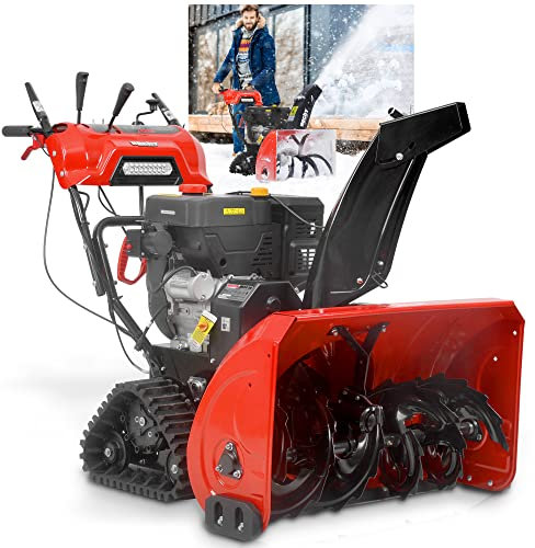 HECHT Schneefräse Benzin – 87 cm Arbeitsbreite – 2-stufig – 51 cm Arbeitshöhe – 15 m Auswurfweite – mit E-Start, Raupenantrieb, 6-Vorwärts- & 2-Rückwärtsgänge, LED-Scheinwerfer, Griffheizung
