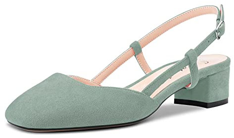 Saekcted Donna Chunky Blocco Basso Gattini Tacco Heel Quadrata Punta Slingback Pumps da Matrimonio Ufficio Dress 3.5 CM Heels Verde Chiaro 38 EU