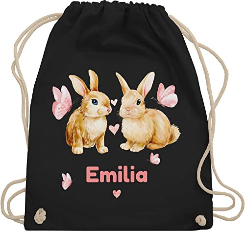 Turnbeutel Rucksack - Hase - Süße Hasen Mädchen Osterhasen Geschenk I - Unisize - Schwarz - drauf name personalisierter beutel kinder hasenmotiv ostern stoffbeutel rabbit tasche. osterhase